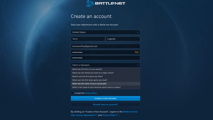  Create your account Battlenet 