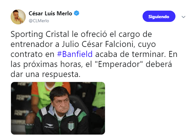 Sporting Cristal Julio César Falcioni Recibió Oferta De Celestes Para